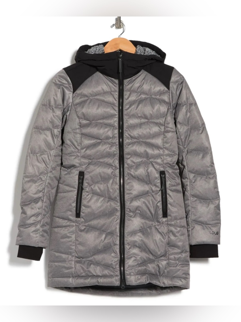 Lole Faith Original Down Puffer Jacket Heather Grey Black Size Medium NWT